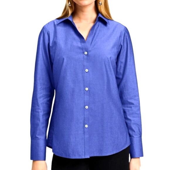 Foxcroft Top Shaped Fit Pinpoint Essential‎ No Iron Shirt Wrinkle Free Blue 8 - Picture 1 of 12